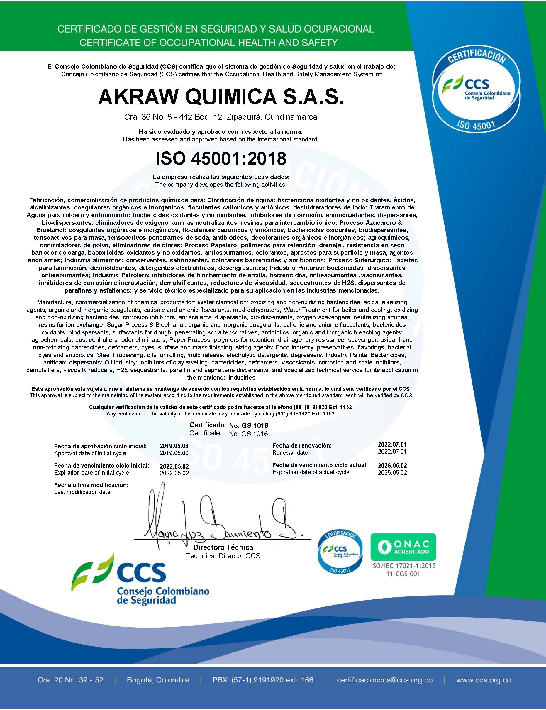 2022 CERTIFICADOS ISO 45001 ISO 14001 ISO 9001 Página 1